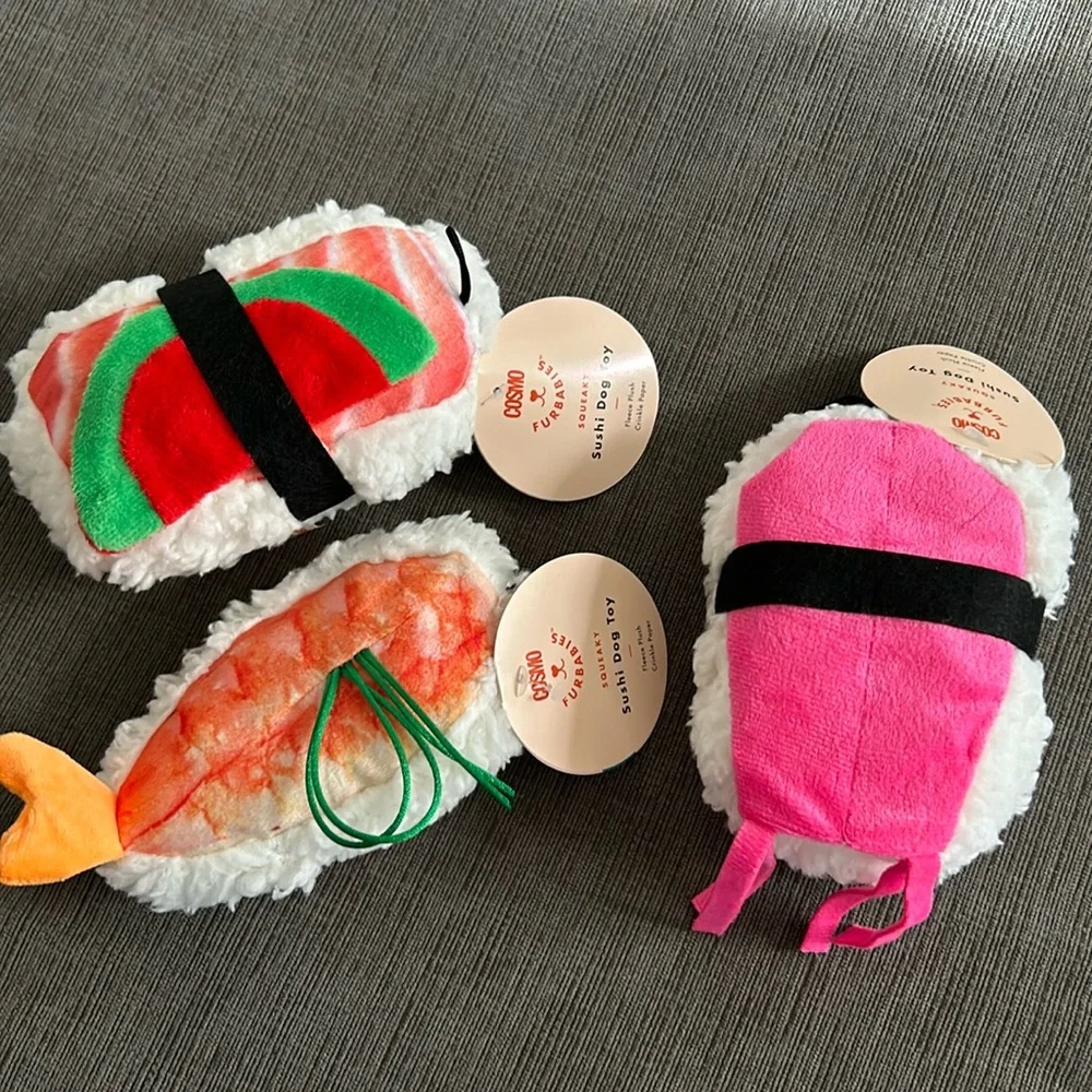 COSMO FURBABIES Sushi Dog Toys Squeaker - buyers choice